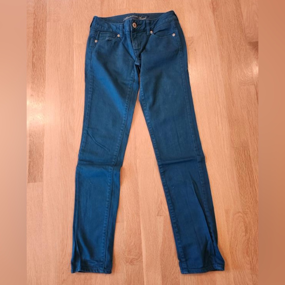 AE skinny teal blue jeans